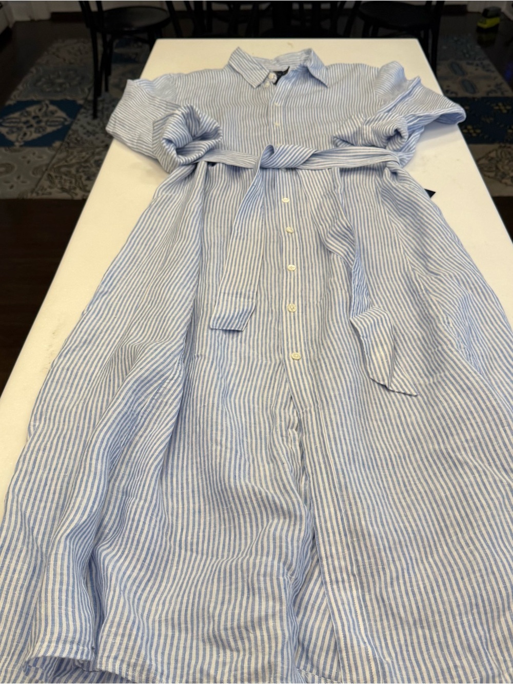 Polo Ralph Lauren Blue/white Linen Shirt Dress Fit /Flare Long Sleeves Sz 14 NWT - Picture 10 of 13